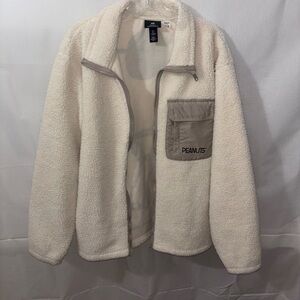 H&M X PEANUTS Cream Sherpa Jacket with Gray Pocket